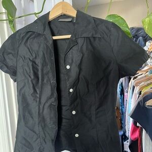 Banana Republic Black Short-Sleeve Button-Down Shirt